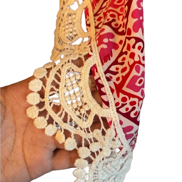 Nikki Poulos Geo Print Boho Crotchet Tunic Coverup Poncho Oversized Fit - Picture 8 of 12